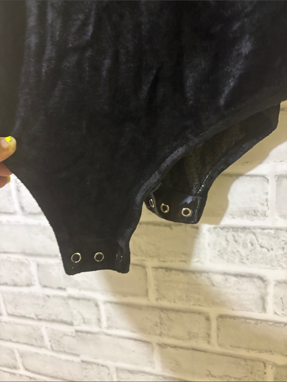 Christine Alter Ego Velvet Scoop Neck Black Bodysuit with 3/4 Sleeves, small - Picture 3 of 5